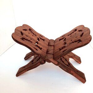 Vintage Beautifully Carved Solid Ornate Wood Folding Book Display Stand / Rack